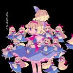  alice_margatroid alice_margatroid_(pc-98) bisukyuwi blonde_hair blue_dress blue_hairband bow capelet doll dress dual_persona frilled_hairband frills grimoire_of_alice hair_bow hairband highres lolita_hairband multiple_girls purple_eyes red_hairband ribbon shanghai_doll short_hair suspenders touhou touhou_(pc-98) white_capelet 