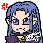  angry artist_name black_choker blue_eyes blue_hair choker fate/grand_order fate/stay_night fate_(series) frown medea_(fate) non-web_source nymph pointy_ears robe signature witch 
