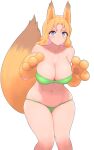 alternate_species animal_ears animal_gloves animal_humanoid animal_tail big_breasts big_tail bikini blue_eyes blush blush_lines breasts brown_body brown_fur canid canid_humanoid canine canine_humanoid cleavage clothed clothing corn_chiwa dipstick_tail eyelashes female fox_humanoid fur gloves gradius green_bikini green_clothing green_swimwear hair handwear hi_res huge_breasts humanoid konami kous long_hair looking_at_viewer mammal mammal_humanoid markings orange_body orange_clothing orange_fur orange_gloves orange_hair orange_handwear parodius simple_background skindentation solo swimwear tail tail_markings thick_thighs whiskers white_background wide_hips