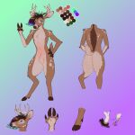 2020 absurd_res anthro antler_ring antlers brown_body brown_fur brown_hair brown_hooves brown_nose color_swatch crotch_tuft deer digital_drawing_(artwork) digital_media_(artwork) dyyrlysh eyebrows fingers flat_colors fur gesture gradient_background hair hand_gesture hand_on_hip hand_on_own_hip hi_res highlights_(coloring) hooved_fingers hooves horn kristoffer_everglade looking_at_viewer male mammal model_sheet multicolored_eyes multicolored_highlights new_world_deer scut_tail short_tail simple_background snout solo standing tail tan_antlers tan_body tan_fur tuft unguligrade v_sign white-tailed_deer
