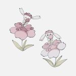  ^_^ blue_eyes blush blush_stickers closed_eyes commentary_request flabebe flower highres looking_at_viewer no_humans pink_flower pokemon pokemon_(creature) simple_background sumi_fms white_background 