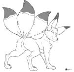  2024 3_tails all_fours butt canid canine eyes_closed feral fox fur looking_at_viewer looking_back looking_back_at_viewer male mammal marcushunter mouth_closed multi_tail nude presenting presenting_hindquarters raised_tail rear_view signature smile smiling_at_viewer solo tail 
