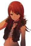  bang_dream! black_eyes closed_mouth collar eyebrows_visible_through_hair hand_up light_particles lock long_hair looking_at_viewer red_hair rinto_(rint_rnt) simple_background smile solo tank_top udagawa_tomoe upper_body white_background 