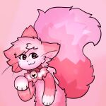  1:1 2024 anthro bell bell_collar biped canid canine collar domestic_cat felid feline felis fluffy fluffy_tail fox fur hi_res hybrid looking_at_viewer male mammal orange_eyes pink_body pink_fur puffi_(pinkpoffinz) solo southvlew tail 