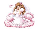  blush bodskih breasts bridal_veil brown_eyes brown_hair charlotte_pudding cleavage dress flower hair_flower hair_ornament lipstick long_hair makeup official_art one_piece solo transparent_background veil wedding_dress 