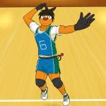  anthro anthrofied clothing fuze gym hi_res jumping male nintendo pok&eacute;mon pok&eacute;mon_(species) pok&eacute;morph shirt simple_background solo sport t-shirt tank_top tepig uniform video_games volleyball 