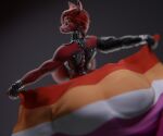  3d_(artwork) animatronic anthro big_breasts black_lips black_nose breasts canid canine digital_media_(artwork) female five_nights_at_freddy&#039;s flag flag_(object) fox foxy_(fnaf) hair hi_res holding_flag holding_object huge_breasts lesbian_pride_colors lgbt_pride lips machine mammal pride_color_flag pride_colors robot scottgames solo sunr4y 