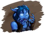 2007 blue_hair bust_portrait clothed clothing draenei evion female gloves glowing glowing_eyes hair horn humanoid hybrid mammal open_mouth pig porcine portrait solo surprise transformation video_games warcraft 