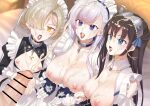  1boy 3girls absurdres apron azur_lane bar_censor bed belfast_(azur_lane) blonde_hair braid breasts breasts_out broken broken_chain brown_hair censored chain cleavage collar commission cross cum cum_in_container cum_in_cup cum_in_mouth cum_on_body cum_on_breasts cum_on_hair cup cupping_hands detached_collar ejaculation erection facial foreskin french_braid frilled_apron frills gloves hair_over_one_eye hetero highres holding holding_cup juliet_sleeves large_breasts long_hair long_sleeves maid maid_apron maid_headdress metal_collar multiple_girls newcastle_(azur_lane) nipples open_mouth own_hands_together penis projectile_cum puffy_sleeves purple_eyes sheffield_(azur_lane) skeb_commission small_breasts supurai teacup tongue tongue_out upper_body white_apron white_gloves white_hair yellow_eyes 