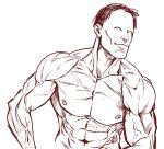  1boy abs blue_archive closed_eyes closed_mouth commentary_request doodle_sensei_(blue_archive) geulyeoom gigachad_(meme) greyscale highres korean_commentary male_focus meme monochrome muscular muscular_male navel nipples pectorals sensei_(blue_archive) short_hair simple_background solo topless_male upper_body veins veiny_arms very_short_hair 