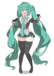 +_+ 1girl absurdly_long_hair absurdres black_footwear black_gloves black_skirt blue_eyes blue_hair blue_necktie blush boots breasts collared_shirt commentary_request elbow_gloves full_body gloves hatsune_miku highres long_hair looking_at_viewer medium_breasts necktie open_mouth pleated_skirt shirt simple_background skirt sleeveless sleeveless_shirt smile solo thick_thighs thigh_boots thighs twintails uruti_2388 very_long_hair vocaloid white_background zettai_ryouiki 