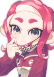  1girl grey_eyes highres long_sleeves mask mouth_mask octoling_girl octoling_player_character red_hair sahata_saba short_hair simple_background solo splatoon_(series) splatoon_3 tentacle_hair upper_body white_background 