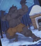  absurd_res anthro biceps bulge canid canine canis duo hi_res ice ice_wolf_(undertale) male mammal muscular muscular_anthro muscular_male nipples pecs snow undertale undertale_(series) vinstacc wolf 