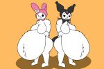  absurd_res anthro arms_behind bellies belly belly_fur big_belly bloated breasts clothing demon duo female fluffy fur hands_behind_back happy hare hat headgear headwear hi_res imp kuromi lagomorph leporid mammal mandro22 my_melody navel navel_outline obese obese_anthro obese_female onegai_my_melody overweight overweight_anthro overweight_female rabbit sanrio satisfied satisfied_look tail 