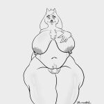  anthro areola belly big_areola big_belly big_breasts big_nipples boss_monster_(undertale) breasts chest_tuft female fupa hand_on_breast hi_res huge_breasts huge_thighs lips looking_at_self looking_down mature_female monster montgomery_glands nipples overweight overweight_female pubes solo thick_lips thick_thighs toriel tuft undertale_(series) wide_hips 