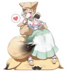 1girl absurdres animal_ear_fluff black_hair blonde_hair blouse blush breasts brown_hat brown_jacket closed_mouth ear_ribbon fox_girl fox_hat fox_tail full_body green_skirt hat heart heart-shaped_pupils heart_hands high-waist_skirt highres hololive jacket long_skirt long_sleeves mary_janes medium_breasts multicolored_hair official_alternate_costume official_alternate_hair_length official_alternate_hairstyle omaru_polka omaru_polka_(street_casual) pink_hair puffy_long_sleeves puffy_sleeves purple_eyes see-through see-through_sleeves shirt shoes short_hair simple_background sitting skirt solo spoken_heart streaked_hair sui_hi_sf symbol-shaped_pupils tachi-e tail two-tone_skirt virtual_youtuber white_background white_shirt white_skirt zain 