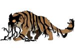  absurdres colored_sclera commentary_request cz_(anstjrwn2758) dream_tiger_(govy9807) highres monster no_humans orange_fur original shadow sharp_teeth teeth tiger tiger_stripes tusks white_background white_fur yellow_sclera 