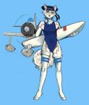  2023 aircraft airplane anthro banoncat blue_background canid canine canis clothing female flotation_device footwear fur fur_pattern hat headgear headwear hi_res holding_object legwear mammal onesie pattern_clothing pattern_footwear pattern_legwear pattern_socks propeller simple_background socks solo striped_clothing striped_footwear striped_socks stripes swimwear thigh_highs thigh_socks vehicle white_body white_fur wolf 