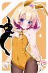  :3 ahoge animal_ears beads bell blonde_hair blue_eyes blush breasts covered_navel cowboy_shot detached_collar fake_animal_ears fake_tail glint hair_beads hair_ornament highres jingle_bell kano3 looking_at_viewer lucie_(millie_parfait) medium_hair millie_parfait nijisanji nijisanji_en outline pantyhose playboy_bunny rabbit_ears rabbit_tail small_breasts tail virtual_youtuber white_outline wrist_cuffs 