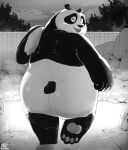  absurd_res anthro bear big_butt butt dreamworks fur giant_panda hi_res hot_spring kung_fu_panda looking_at_viewer looking_back male mammal master_po_ping multicolored_body multicolored_fur nude ottotopus overweight pawpads smile solo towel water 