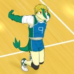  anthro clothing fuze gym hair hi_res male nintendo pok&eacute;mon pok&eacute;mon_(species) pok&eacute;morph shirt snivy solo sport t-shirt tank_top uniform video_games volleyball 