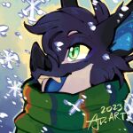  1:1 2023 ambiguous_anthro ambiguous_gender anthro bat black_body black_fur blue_tongue flipside fur green_eyes icon low_res mammal open_mouth open_smile scarf signature smile snow snowflake solo sparkles sparkling_inner_ear tongue 