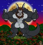 anthro anubiis_werewolf carmo chest_tuft hi_res lagomorph leporid macro male mammal muscular rabbit solo tuft 