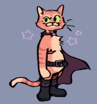  andromorph anthro belt boots cape chest_tuft clothing domestic_cat dreamtdebris dreamworks felid feline felis footwear fur fuzzy green_eyes hi_res intersex male mammal mastectomy_scar orange_body orange_fur puss_in_boots_(character) puss_in_boots_(dreamworks) scar simple_background smile solo standing star tabby_cat trans_(lore) trans_man_(lore) tuft visibly_trans whiskers 