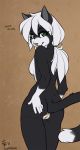  2017 anthro anus breasts butt feline female fluff-kevlar green_eyes hair lucy_black mammal nude ponytail presenting pussy side_boob solo white_hair 