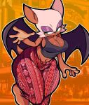  anthro bat bottomwear breasts brown_body city cityscape cleavage clothed clothing crop_top eyeshadow feet female fur green_eyes lipstick makeup mammal midriff navel pants rouge_the_bat sega sen_sensational shirt smile solo sonic_the_hedgehog_(series) thick_thighs topwear white_body white_fur 