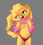  absurd_res anthro breasts canid canine clothing colored female football_(mazingsand) gabriela_paes hi_res humor mammal nipples simple_background skinny solo underwear 