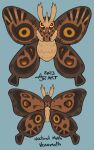  2023 6_legs ambiguous_feral ambiguous_gender arthropod blue_background brown_body brown_wings english_text eyespots fan_character feral flipside front_view fusion generation_1_pokemon generation_2_pokemon insect lepidopteran looking_at_viewer markings model_sheet nintendo noctowl pokemon pokemon_(species) pokemon_fusion rear_view signature simple_background solo text venomoth wings 