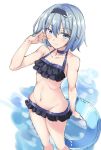  bikini black_hairband blue_eyes blue_innertube blush breasts frilled_bikini frills hair_ornament hairband holding holding_innertube innertube looking_at_viewer navel ryuuou_no_oshigoto! shirokuma_a short_hair silver_hair small_breasts solo sora_ginko standing swimsuit 