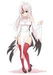  1girl black_eyes black_footwear blush bombirdier breasts full_body looking_at_viewer medium_breasts multicolored_hair personification pokemon red_hair red_thighhighs smile standing streaked_hair thighhighs wamu_(chartreuse) white_background white_hair 