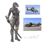 1:1 2023 aircraft annoyed anthro areola banoncat breasts female helicopter hi_res holding_melee_weapon holding_object holding_sword holding_weapon katana living_machine looking_back machine melee_weapon nude simple_background solo sword vehicle weapon 