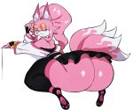  anthro big_butt butt canid canine canis cyberlord1109 eyewear female fox glasses hi_res mammal multi_tail pink_body shakugan_(cyberlord1109) solo tagme tail 