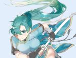  aisutabetao bad_id bad_twitter_id earrings fingerless_gloves fire_emblem fire_emblem:_rekka_no_ken fire_emblem_heroes gloves green_eyes green_hair high_ponytail jewelry long_hair lyndis_(fire_emblem) pelvic_curtain ponytail side_slit solo sword weapon 