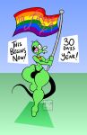  12_oz._mouse absurd_res adult_swim anthro black_clothing black_tail black_thong black_underwear cartoon_network clothing curvy_figure ear_piercing ear_ring english_text eyelashes femboy flag flag_(object) fur gradient_background green_body green_fur hi_res holding_flag holding_object lgbt_pride lgbt_pride_month male mammal mouse mouse_fitzgerald murid murine navel open_mouth piercing pride_color_clothing pride_color_flag pride_color_shirt pride_color_topwear pride_colors ring_piercing rodent running shirt signature simple_background solo tail text thatdawgmurray thick_thighs thong toony toony_expression topwear underwear watermark whiskers wide_hips 