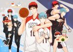  animification bag ball basketball_(object) basketball_uniform black_jacket black_pants black_wristband blue_eyes burger chain chain_necklace chibi chibi_inset chirol22 collage cup disposable_cup dog drinking_straw drinking_straw_in_mouth food holding holding_bag holding_ball jacket jewelry kagami_taiga kuroko_no_basuke kuroko_tetsuya multicolored_background necklace open_mouth outline pants red_hair shirt short_hair single_arm_hug sportswear star_(symbol) sweatband teeth tongue white_outline white_shirt 