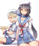  1girl ahoge black_hair blonde_hair breasts folks_(nabokof) green_eyes hat headgear laphicet_(tales) large_breasts long_hair looking_at_viewer military military_uniform naval_uniform sailor_collar sailor_hat school_uniform serafuku short_hair smile tales_of_(series) tales_of_berseria uniform velvet_crowe very_long_hair yellow_eyes 