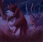  black_nose carrying_another carrying_partner duo feral fur hi_res male night rain_world red_body resting_on_partner slugcat theonetwo videocult white_body 
