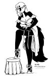  anthro black_and_white bottomwear bra breasts cleavage clothed clothing female fluffy fluffy_tail footwear fur hair hi_res high_heels kelly_o&#039;dor looking_at_viewer mammal mephitid monochrome skirt skunk solo tail tape_measure tegerio underwear zandar&#039;s_saga 