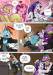 anthro anthrofied big_breasts bodily_fluids breast_play breast_suck breasts cleavage clothed clothing comic dialogue dragon english_text equid equine female female/female fluttershy_(mlp) friendship_is_magic hasbro hi_res horn looking_pleasured male mammal my_little_pony mythological_creature mythological_equine mythological_scalie mythology pegasus pia-sama pinkie_pie_(mlp) rainbow_dash_(mlp) rarity_(mlp) scalie spike_(mlp) sucking sweat text tongue tongue_out unicorn wings