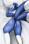  2019 2_tails backsack balls bed butt feline hair humanoid_penis invalid_tag looking_at_viewer looking_back lying male mammal meowstic multi_tail nintendo nova_nsfw on_bed on_front open_mouth penis penis_backwards pok&eacute;mon pok&eacute;mon_(species) rear_view solo video_games 