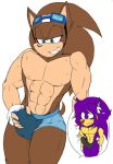  5_fingers abs akatsukishiranui-fox anthro biceps big_bulge blood blue_eyes blush brown_fur bulge clothing erection erection_under_clothes fingerless_gloves fur gloves green_eyes hedgehog jayms_the_hedgehog looking_down male mammal manly muscular muscular_male nosebleed pecs purple_fur quads self_grope simple_background smile underwear white_background 