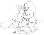  2018 adam_wan age_difference anthro bonnie_hopps butt cake camera canine clothed clothing disney domination ear_grab ears_down eyes_closed fellatio female food fox from_behind_position gideon_grey group group_sex hat interspecies lagomorph larger_male lying male male/female male_domination mammal mature_female monochrome nude on_front onomatopoeia oral oral_penetration penetration predator/prey rabbit recording sex simple_background size_difference sketch smaller_female smile sound_effects spitroast threesome vaginal vaginal_penetration white_background zootopia 