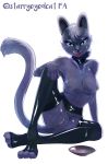  bagi bagi_the_monster_of_mighty_nature blue_eyes breasts choker claws feline female fur garter hair leather long_tail mammal nude pink_fur pussy shadow short_hair simple_background spread_legs spreading starryeyedcat tongue tongue_out wet 
