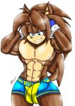  2015 abs akatsukishiranui-fox anthro balls biceps big_balls big_bulge big_muscles big_penis blue_eyes brown_fur bulge clothing fur hedgehog jayms_the_hedgehog looking_down male mammal manly muscular muscular_male nipples pecs penis penis_outline quads simple_background smile solo underwear white_background 