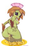  anthro anus breasts butt female flora_fauna floran flower hand_on_butt honey humanoid kaitou looking_at_viewer looking_back nipples nude peeing plant pussy simple_background smile solo standing starbound thick_thighs unusual_pupils urine video_games 