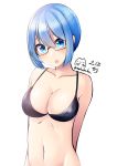 :o bangs bare_shoulders bikini black_bikini blue_eyes blue_hair blush breasts cleavage collarbone commentary_request dated glasses hair_between_eyes head_tilt large_breasts navel nekobaka open_mouth original signature simple_background solo swimsuit twitter_username white_background 